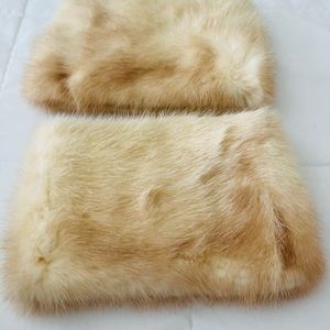 Large hand-sewn vintage creamy white mink cuffs hand warmers